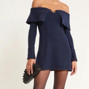 Cult Gaia Edna Knit Dress - Navy Blue Off the Shoulder